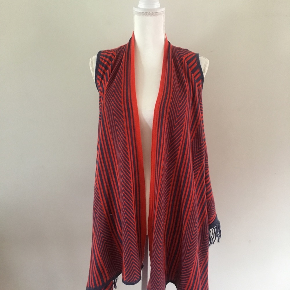 Say What Red & Navy Blue Sleeveless Vest Cardigan